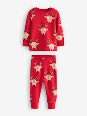 Red Pure Cotton Snuggle Reindeer Print Pyjamas Set - Image 1 of 1