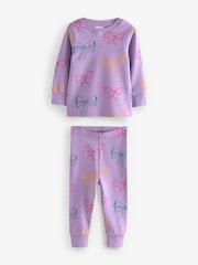 Purple Pure Cotton Snuggle Bow All Over Print Pyjamas Set - Image 1 of 1