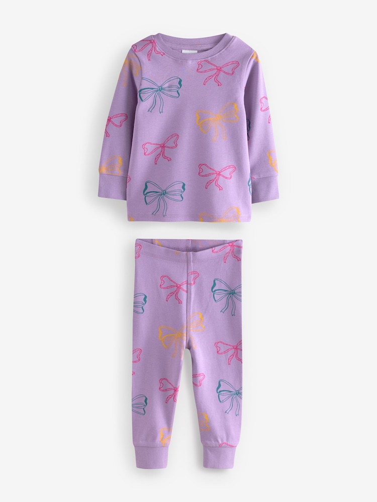Purple Pure Cotton Snuggle Bow All Over Print Pyjamas Set - Image 1 of 1