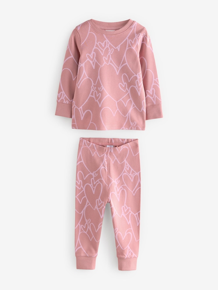 Pink Pure Cotton Snuggle Heart All Over Print Pyjamas Set - Image 1 of 1