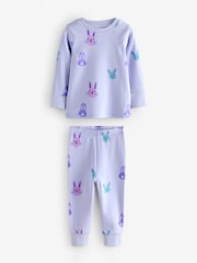 Purple Pure Cotton Snuggle Bunny Face Print Pyjamas Set - Image 1 of 1