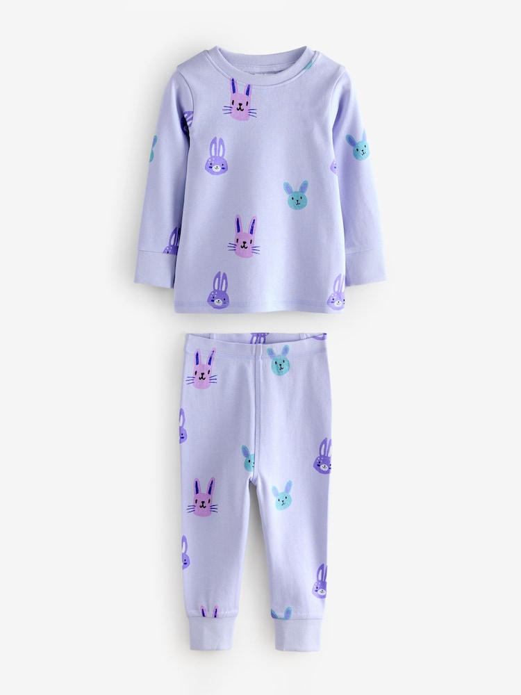 Purple Pure Cotton Snuggle Bunny Face Print Pyjamas Set - Image 1 of 1