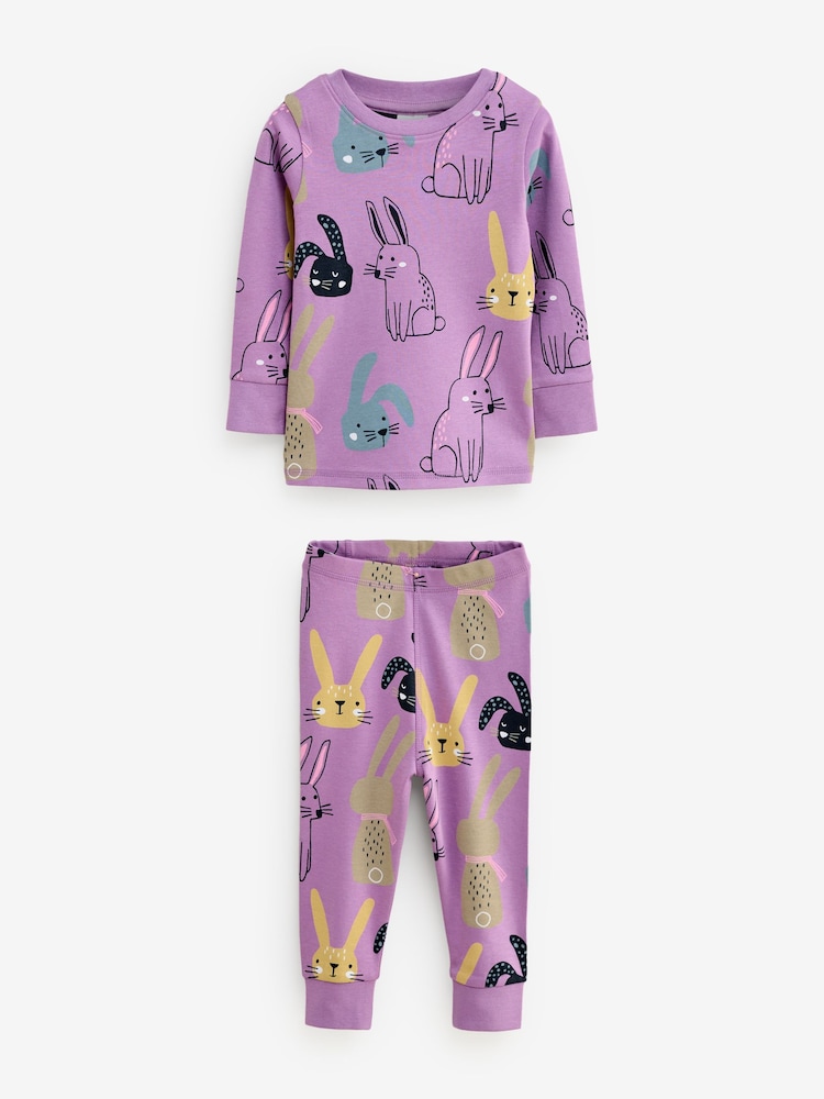 Purple All-Over Snugle Rabbit Printed 100% Cotton Pyjamas - Image 1 of 1
