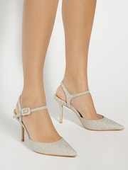 Glitter Gold - Dune London Channel Y Back Open Court Heels - Imagem 1 de 6