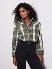 Mint Velvet Khaki Green Western Checked Shirt - Image 2 of 7