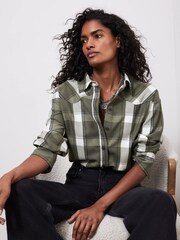 Mint Velvet Khaki Green Western Checked Shirt - Image 4 of 7