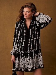 Mint Velvet Black Crochet Print Mini Dress - Image 1 of 7
