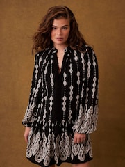 Mint Velvet Black Crochet Print Mini Dress - Image 3 of 7