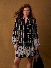 Mint Velvet Black Crochet Print Mini Dress - Image 4 of 7