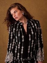 Mint Velvet Black Crochet Print Mini Dress - Image 5 of 7