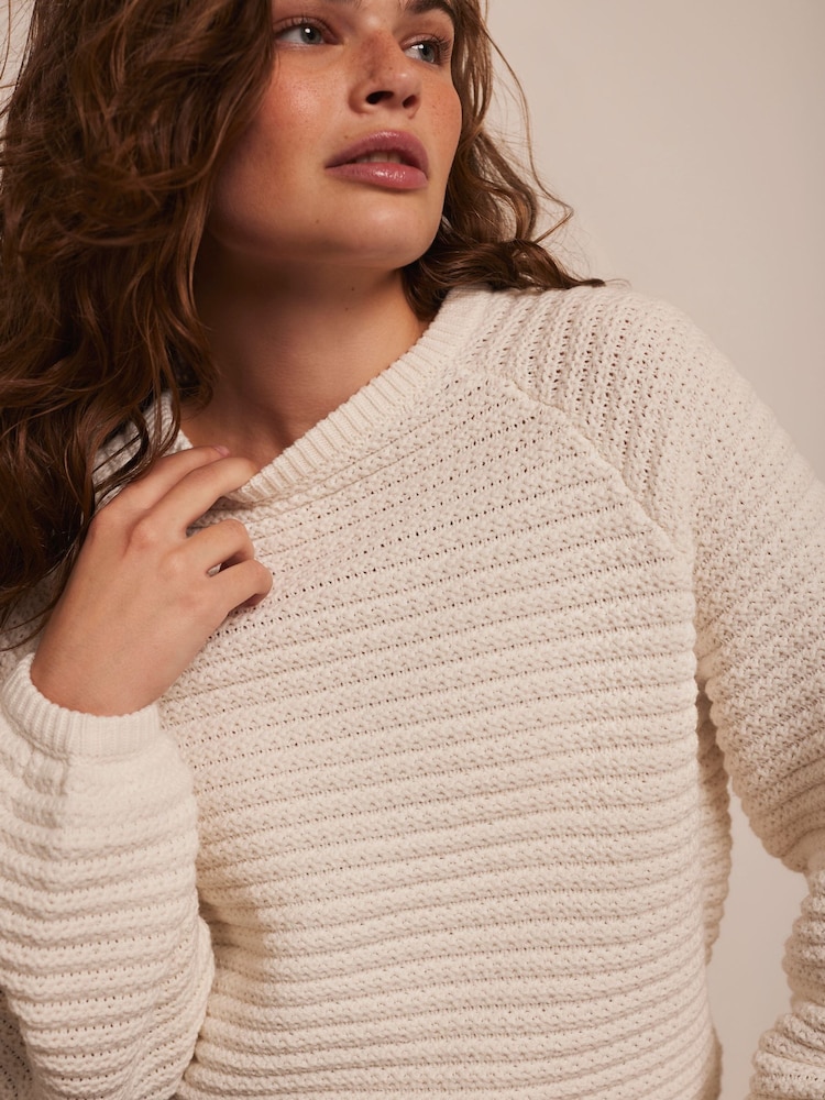 Mint Velvet White Cotton Blend Ribbed Jumper - Image 2 of 7