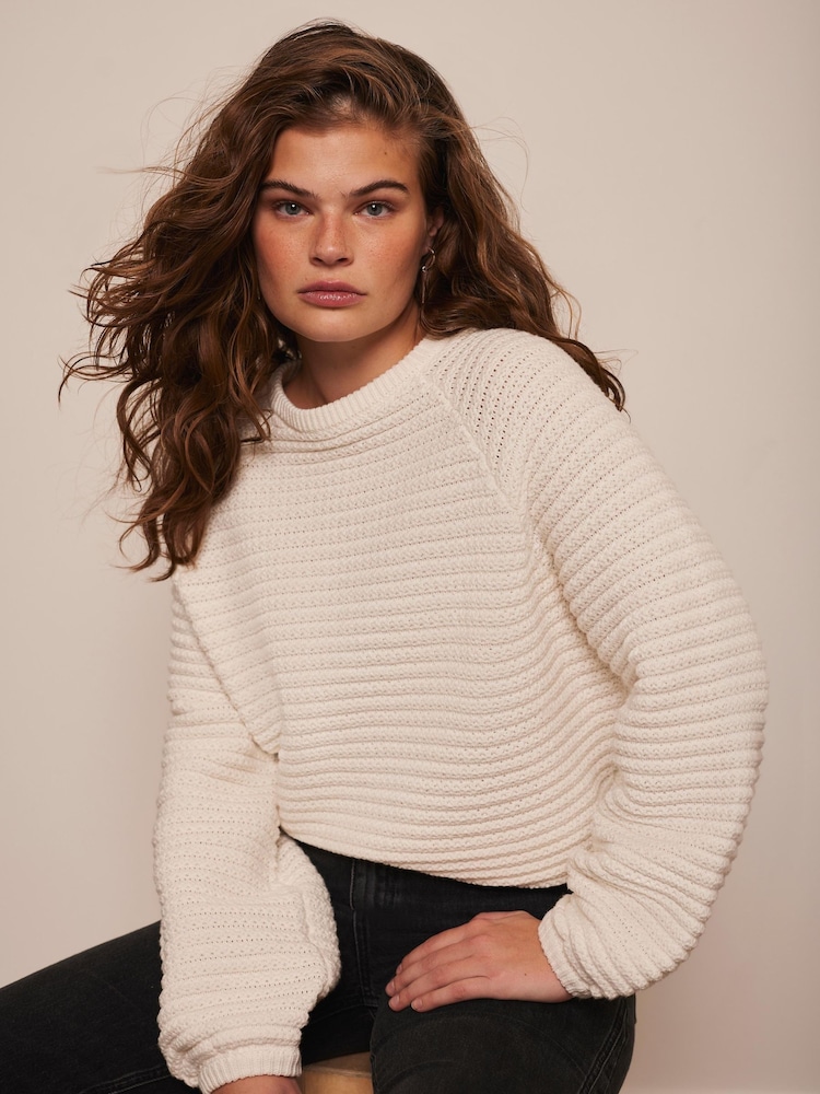 Mint Velvet White Cotton Blend Ribbed Jumper - Image 4 of 7