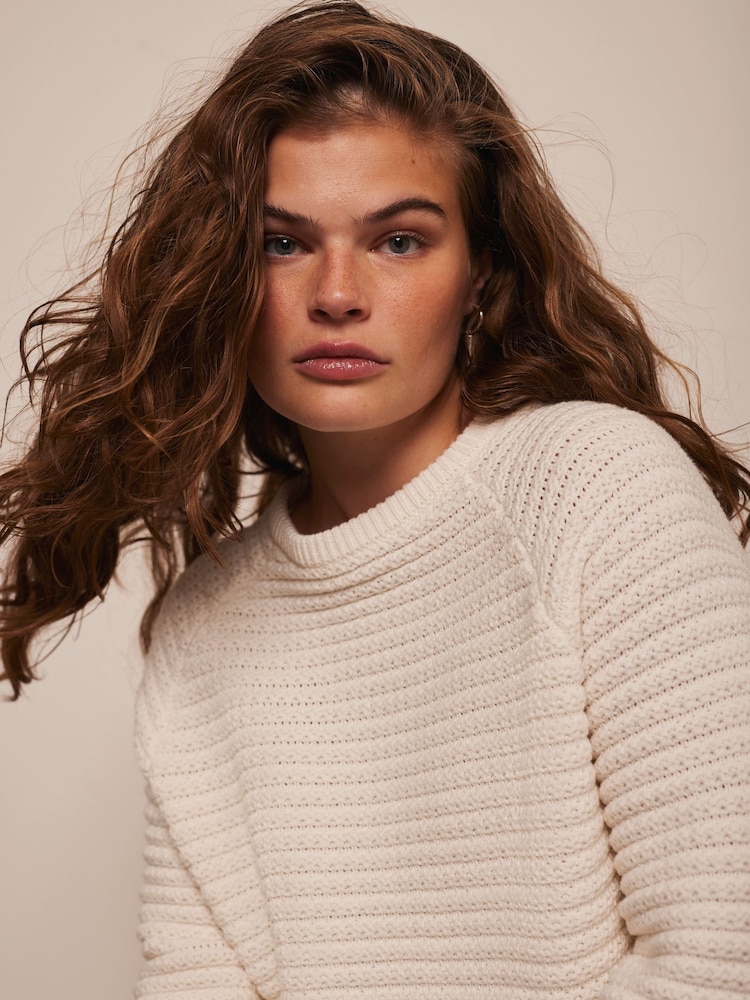 Mint Velvet White Cotton Blend Ribbed Jumper - Image 5 of 7