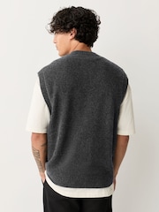 Charcoal Grey Relaxed Fit Cosy Crew Neck Knitted Tank Top with Wool - Image 3 of 10