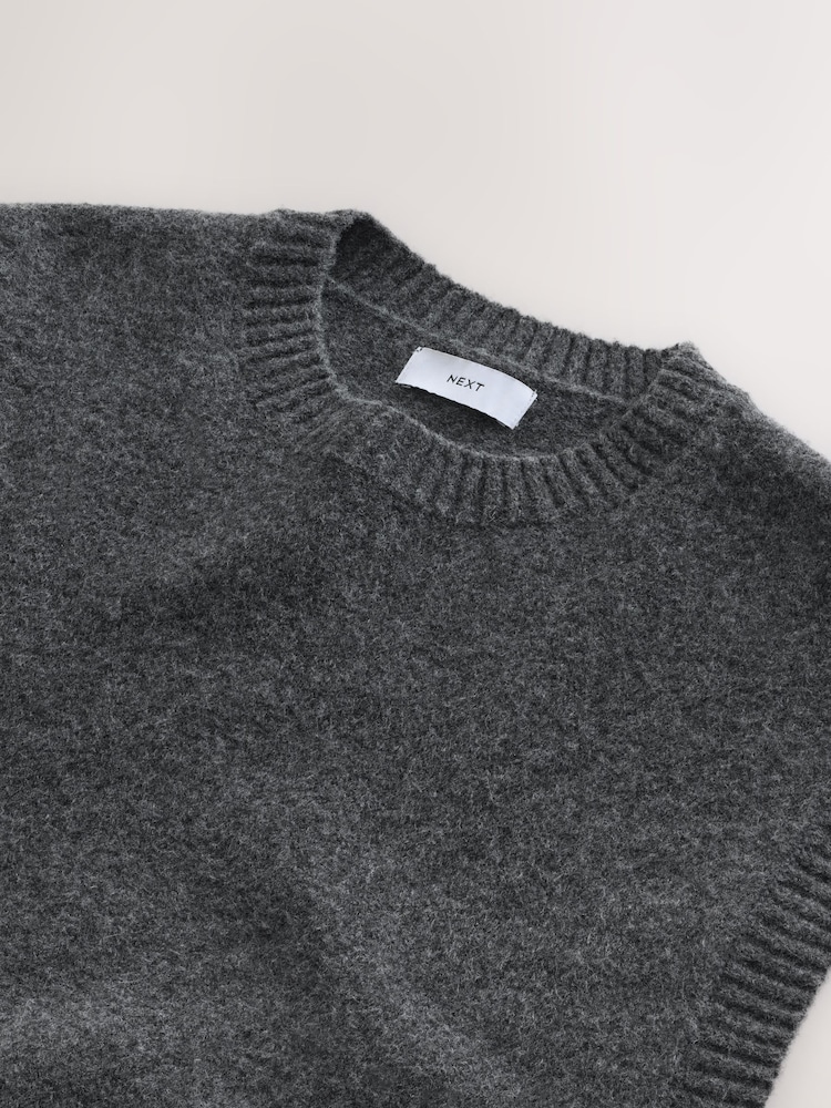 Charcoal Grey Relaxed Fit Cosy Crew Neck Knitted Tank Top with Wool - Image 4 of 4 Charcoal Grey Relaxed Fit Cosy Crew Neck Knitted Tank Top with Wool - Image 4 of 4