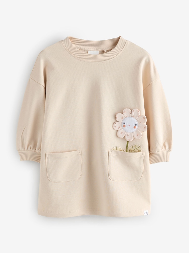 Ecru White Flower Sweatshirt Dress - Image 1 of 2