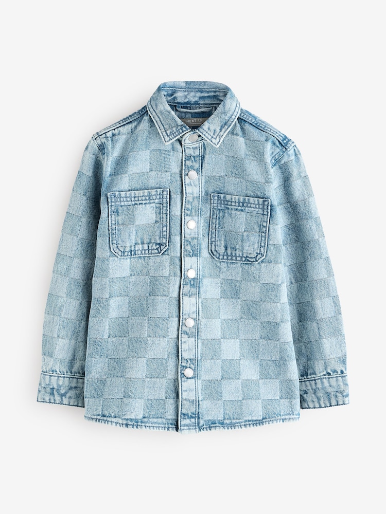 Denim Pure Cotton Checkerboard Logo Shirt - Image 1 of 3
