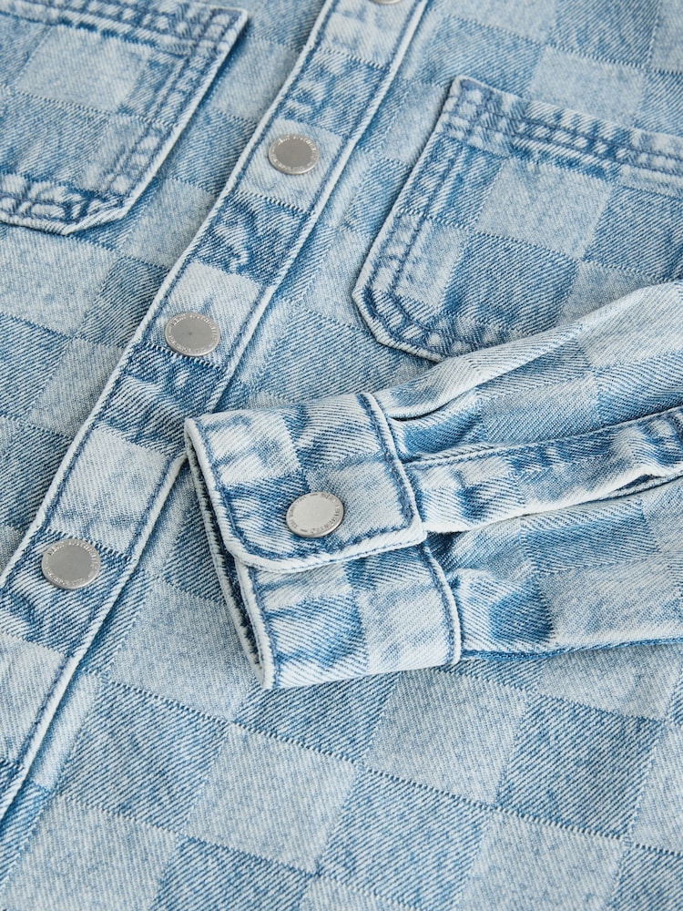 Denim Pure Cotton Checkerboard Logo Shirt - Image 2 of 3