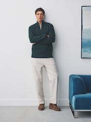 Dark Green Plain Regular Fit Premium Quarter Zip Jumper - Image 1 of 4