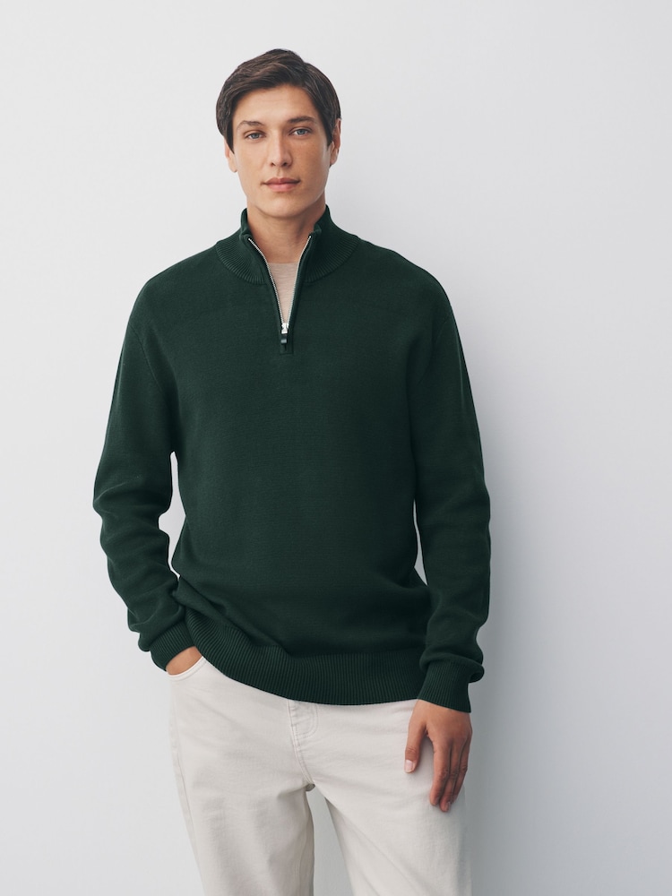 Dark Green Plain Regular Fit Premium Quarter Zip Jumper - Image 1 of 7 Dark Green Plain Regular Fit Premium Quarter Zip Jumper - Image 1 of 7