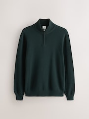 Dark Green Plain Regular Fit Premium Quarter Zip Jumper - Image 2 of 4