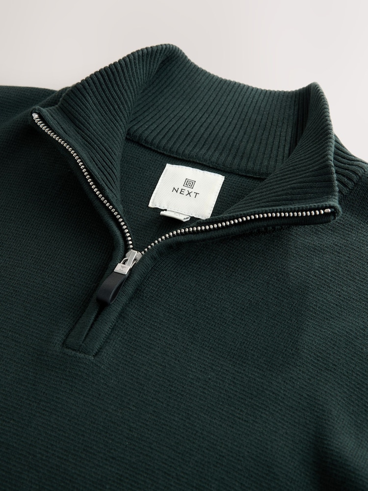 Dark Green Plain Regular Fit Premium Quarter Zip Jumper - Image 4 of 4