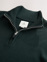 Dark Green Plain Regular Fit Premium Quarter Zip Jumper - Image 7 of 7