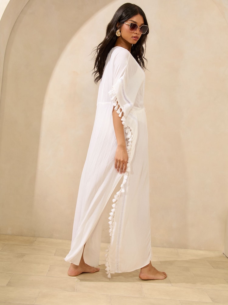 Lipsy White Long Kimono Lace Insert Mini Kimono - Image 4 of 4