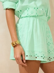 Lipsy Green 100% Cotton Broderie Beach Shorts - Image 3 of 4
