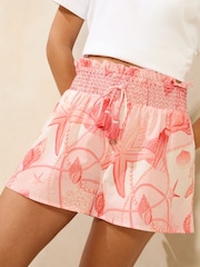 Lipsy Red Shell Printed Lightweight Cotton Beach Shorts - Image 4 of 4
