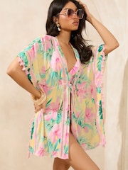 Желтый с цветами - Lipsy Lace Insert Mini Kimono - Image 1 of 5