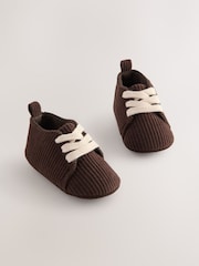 Chocolate Brown Cord Baby Shoes (0-2mths) - Image 1 of 5
