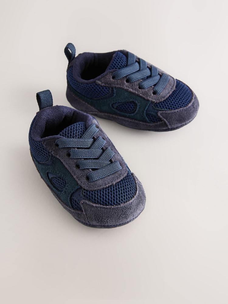 Blue Navy Baby Elastic Lace Slip-Ons Trainers (0-2mths) - Image 1 of 5