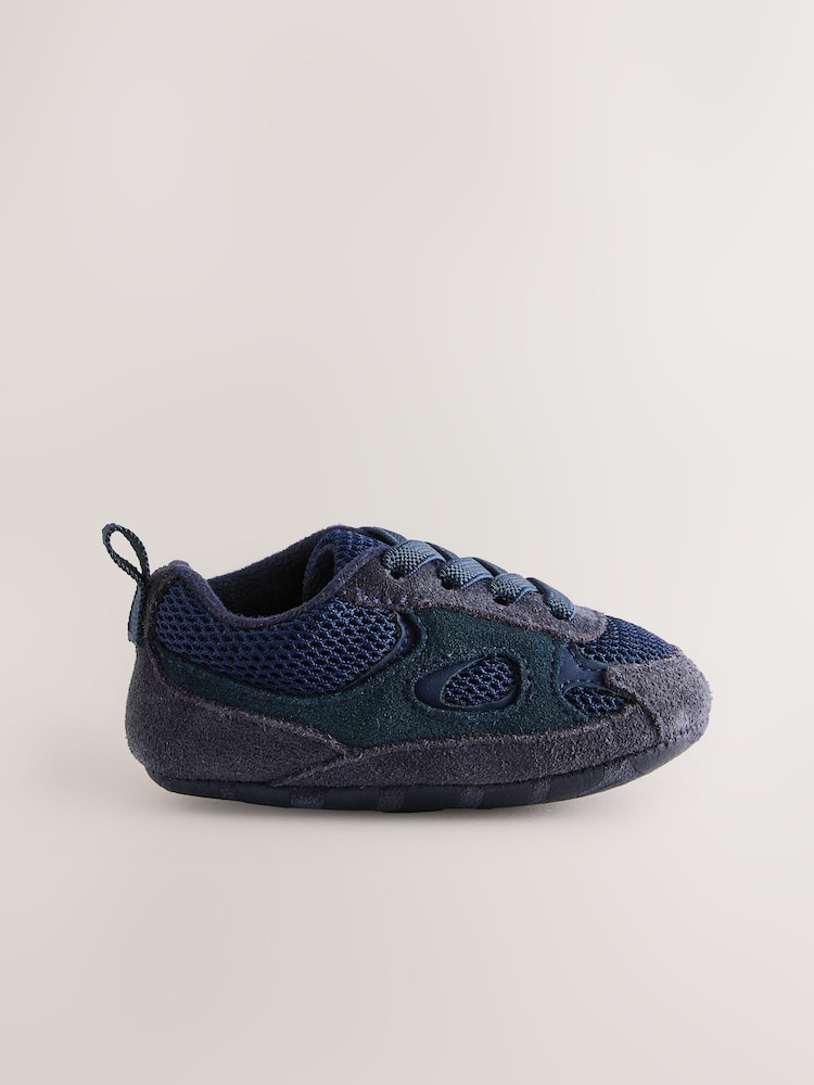 Blue Navy Baby Elastic Lace Slip-Ons Trainers (0-2mths) - Image 2 of 5