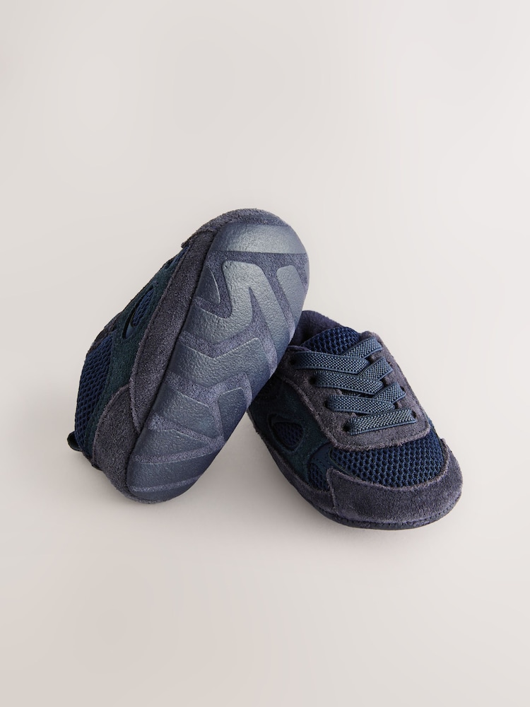 Blue Navy Baby Elastic Lace Slip-Ons Trainers (0-2mths) - Image 5 of 5