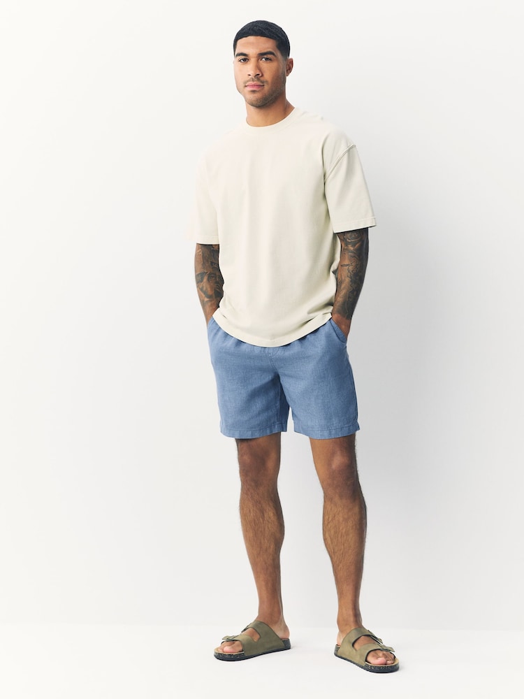 Blue 100% Linen Drawstring Waist Shorts - Image 2 of 9