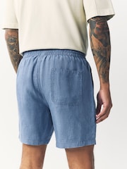 Blue 100% Linen Drawstring Waist Shorts - Image 3 of 9