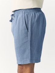 Blue 100% Linen Drawstring Waist Shorts - Image 4 of 9