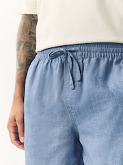 Blue 100% Linen Drawstring Waist Shorts - Image 5 of 9