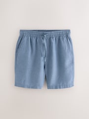 Blue 100% Linen Drawstring Waist Shorts - Image 6 of 9