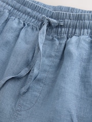 Blue 100% Linen Drawstring Waist Shorts - Image 8 of 9