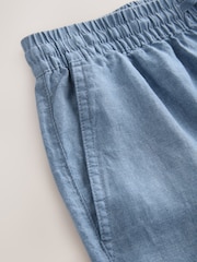 Blue 100% Linen Drawstring Waist Shorts - Image 9 of 9