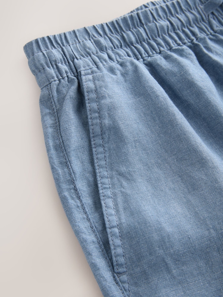 Blue 100% Linen Drawstring Waist Shorts - Image 9 of 9
