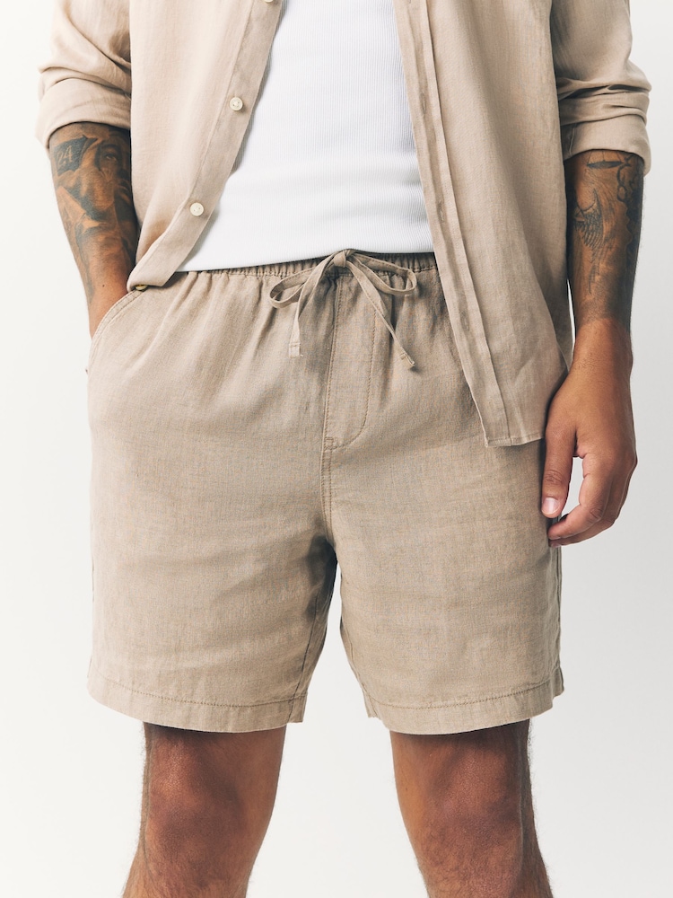 Stone 100% Linen Drawstring Waist Shorts - Image 2 of 8