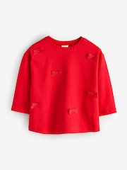 Red Pure Cotton Bow Print Long Sleeve T-Shirt - Image 1 of 1