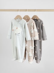 Grey Baby Popper Sleepsuits 3 Pack - Image 1 of 12