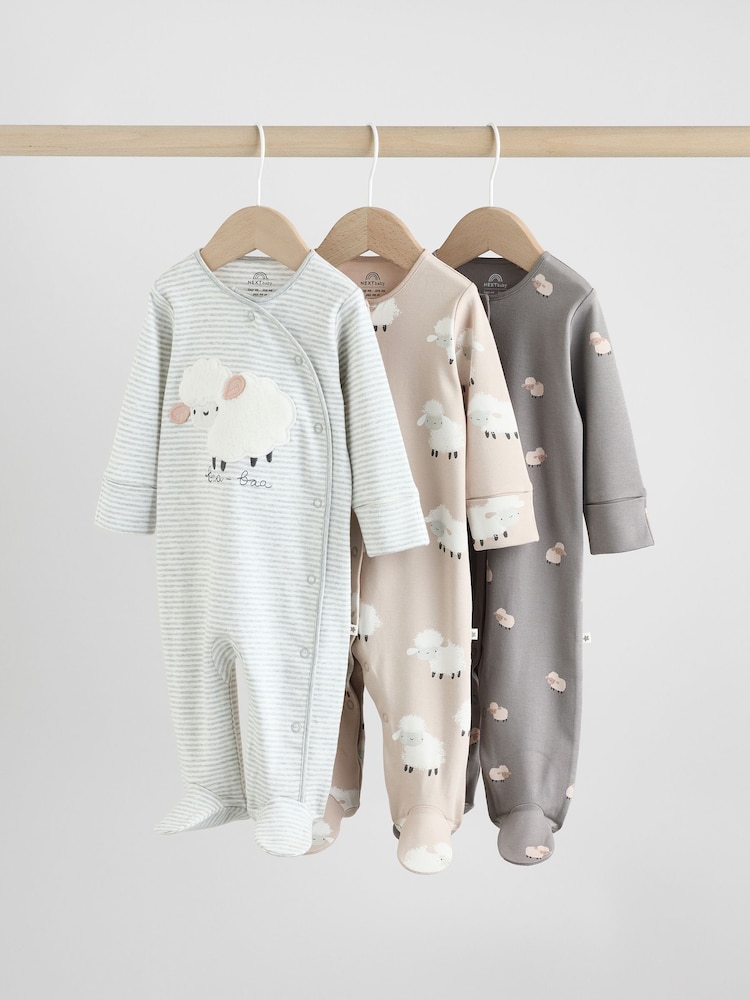 Grey Baby Popper Sleepsuits 3 Pack - Image 1 of 12