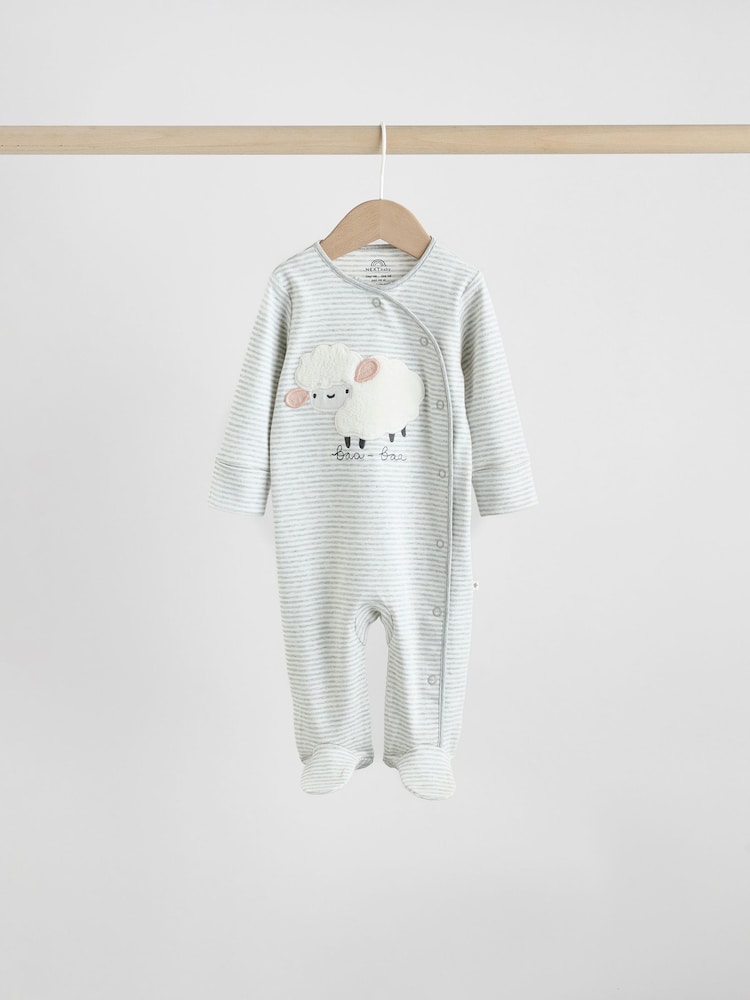 Grey Baby Popper Sleepsuits 3 Pack - Image 2 of 12