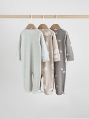 Grey Baby Popper Sleepsuits 3 Pack - Image 6 of 12