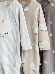 Grey Baby Popper Sleepsuits 3 Pack - Image 7 of 12